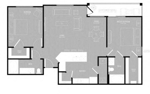 Floor plan for 2 beds, 2 baths, 1205 sqft